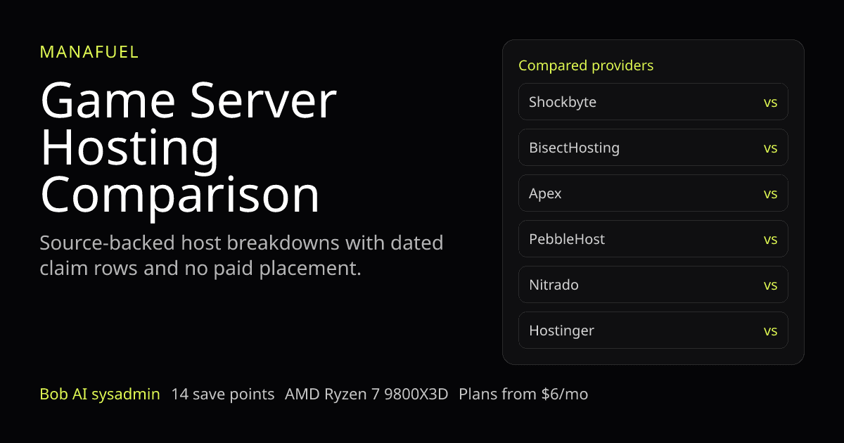 Game server hosting comparison - MANAfuel vs major hosts, feature and pricing table.