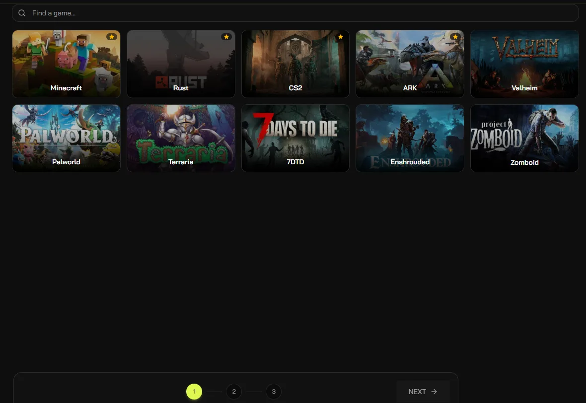 MANAfuel deployment wizard showing Palworld as a selectable game server option
